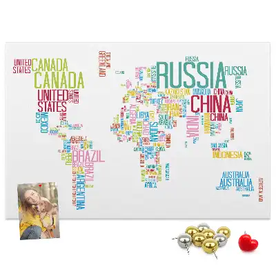 Tablica korkowa dla dzieci Mapa świata z nazwami państw
