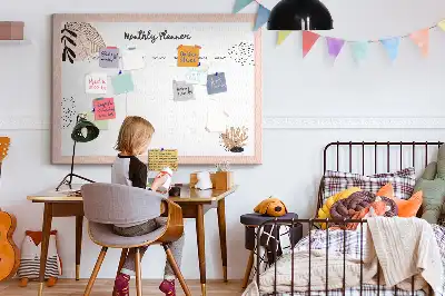 Ozdobna tablica korkowa planer miesięczny z motywem kwiatów