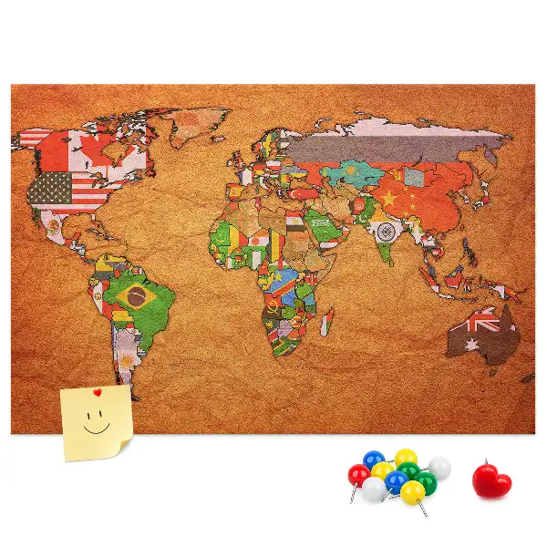 Tablica korkowa dla dzieci Mapa Świata z flagami
