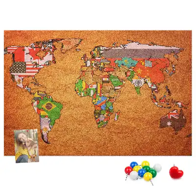 Tablica korkowa dla dzieci Mapa Świata z flagami