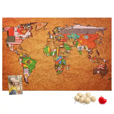 Tablica korkowa dla dzieci Mapa Świata z flagami