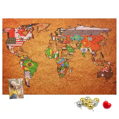 Tablica korkowa dla dzieci Mapa Świata z flagami
