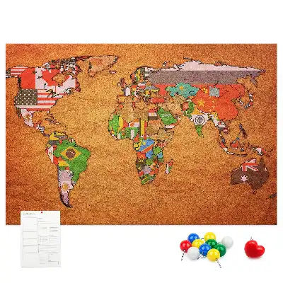 Tablica korkowa dla dzieci Mapa Świata z flagami