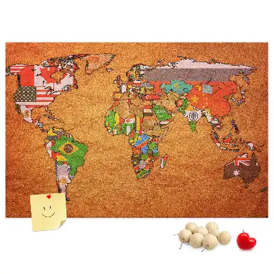 Tablica korkowa dla dzieci Mapa Świata z flagami