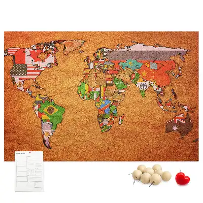 Tablica korkowa dla dzieci Mapa Świata z flagami