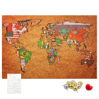 Tablica korkowa dla dzieci Mapa Świata z flagami