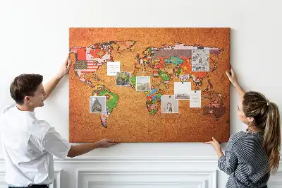 Tablica korkowa dla dzieci Mapa Świata z flagami