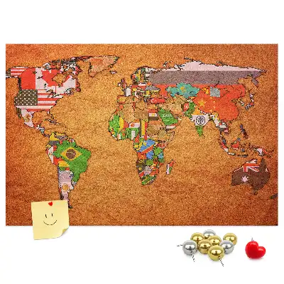 Tablica korkowa dla dzieci Mapa Świata z flagami