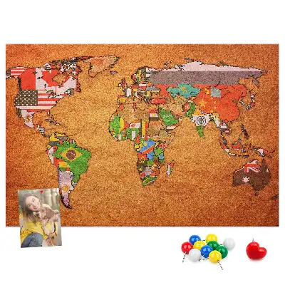 Tablica korkowa dla dzieci Mapa Świata z flagami