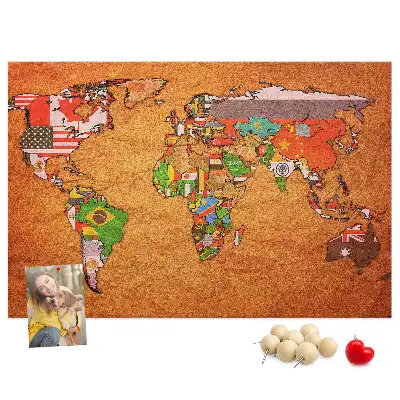 Tablica korkowa dla dzieci Mapa Świata z flagami