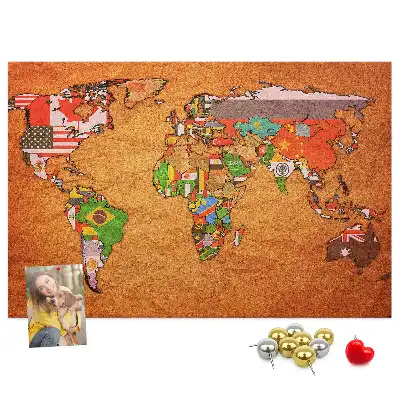 Tablica korkowa dla dzieci Mapa Świata z flagami