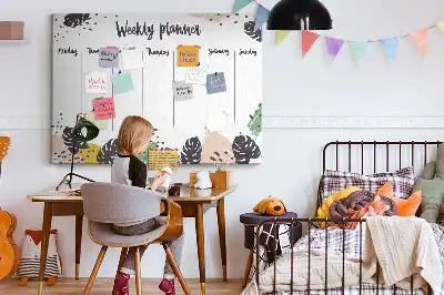 Ozdobna tablica korkowa z planerem tygodniowym w stylu tropikalnym