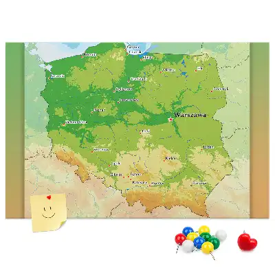 Tablica korkowa dla dzieci Mapa fizyczna Polski