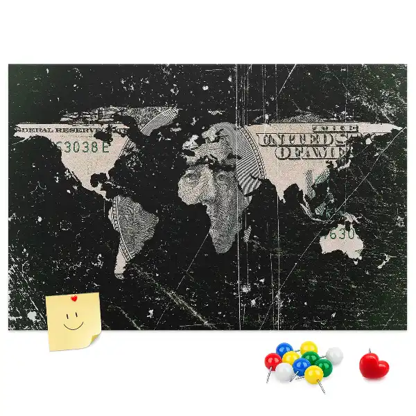 Korkowa tablica Mapa świata dolar