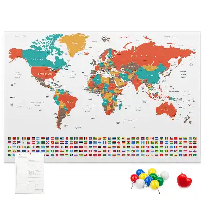 Korkowa tablica z kolorową mapą świata