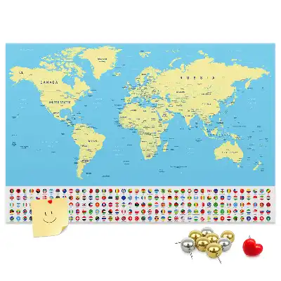 Klasyczna mapa świata na tablicy korkowej