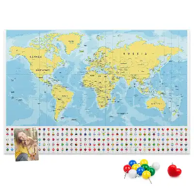 Tablica korkowa dla dzieci Mapa świata i flagi