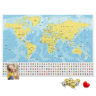 Tablica korkowa dla dzieci Mapa świata i flagi