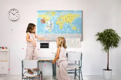 Tablica korkowa dla dzieci Mapa świata i flagi