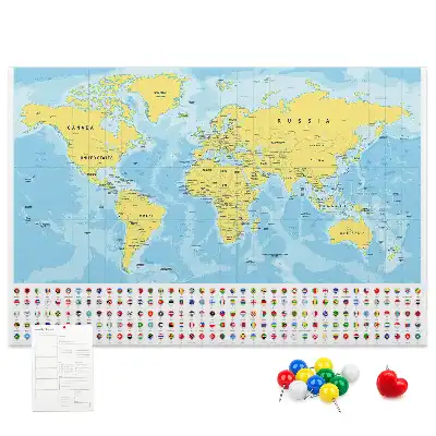 Tablica korkowa dla dzieci Mapa świata i flagi