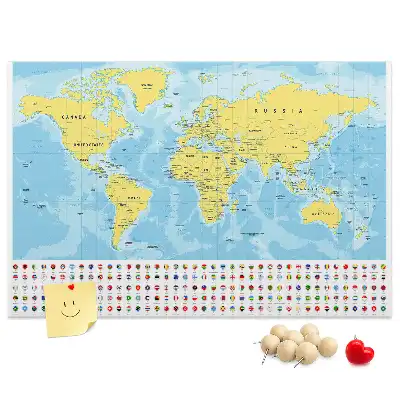 Tablica korkowa dla dzieci Mapa świata i flagi