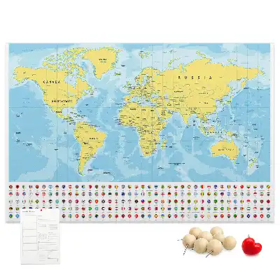 Tablica korkowa dla dzieci Mapa świata i flagi