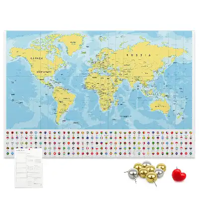 Tablica korkowa dla dzieci Mapa świata i flagi