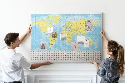 Tablica korkowa dla dzieci Mapa świata i flagi
