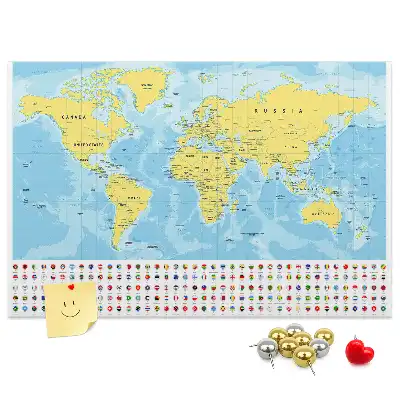 Tablica korkowa dla dzieci Mapa świata i flagi