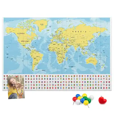 Tablica korkowa dla dzieci Mapa świata i flagi