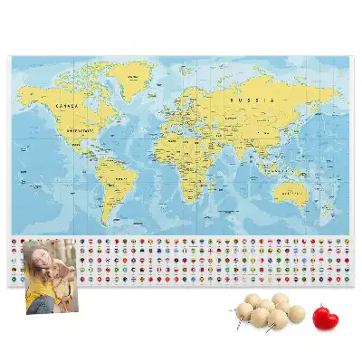 Tablica korkowa dla dzieci Mapa świata i flagi