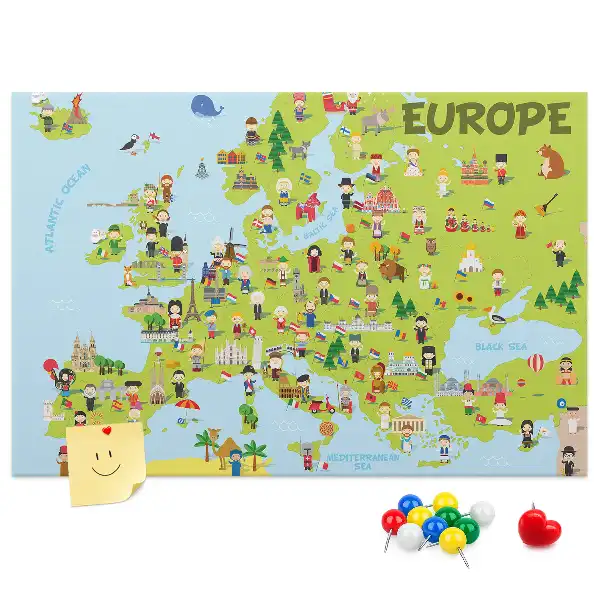 Tablica korkowa Mapa świata z flagami