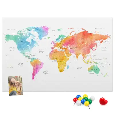 Tablica korkowa Akwarelowa mapa świata
