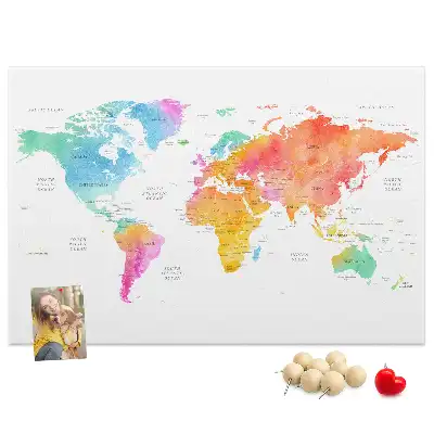 Tablica korkowa Akwarelowa mapa świata