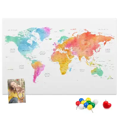 Tablica korkowa Akwarelowa mapa świata