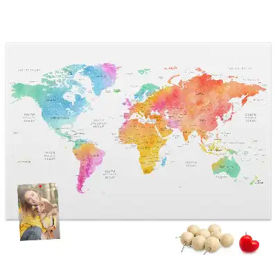 Tablica korkowa Akwarelowa mapa świata