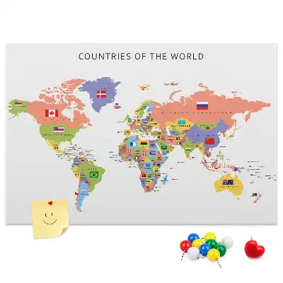 Tablica korkowa z motywem flag państw świata