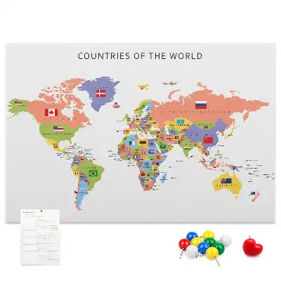 Tablica korkowa z motywem flag państw świata