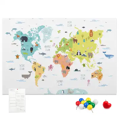 Tablica korkowa Mapa świata zwierząt
