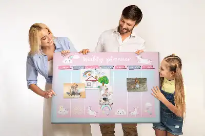 Ozdobna tablica korkowa z planerem tygodniowym w jednorożce