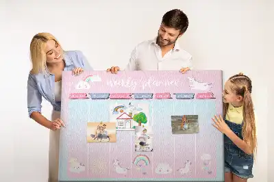 Ozdobna tablica korkowa z planerem tygodniowym w jednorożce