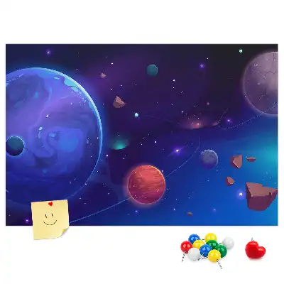 Tablica korkowa z motywem galaktyki i planet