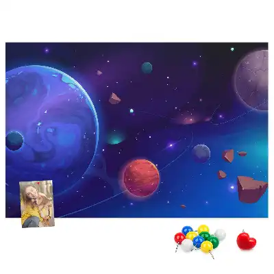 Tablica korkowa z motywem galaktyki i planet