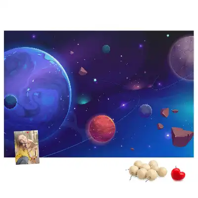Tablica korkowa z motywem galaktyki i planet