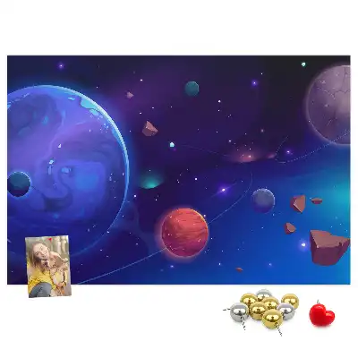 Tablica korkowa z motywem galaktyki i planet