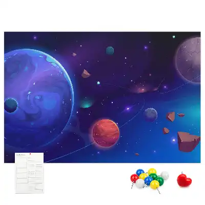 Tablica korkowa z motywem galaktyki i planet