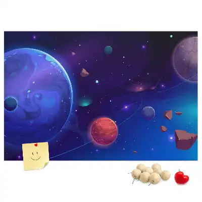 Tablica korkowa z motywem galaktyki i planet