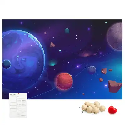 Tablica korkowa z motywem galaktyki i planet