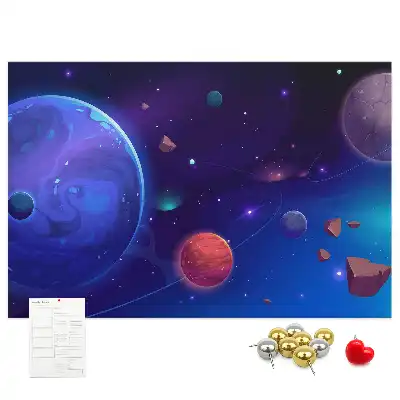 Tablica korkowa z motywem galaktyki i planet