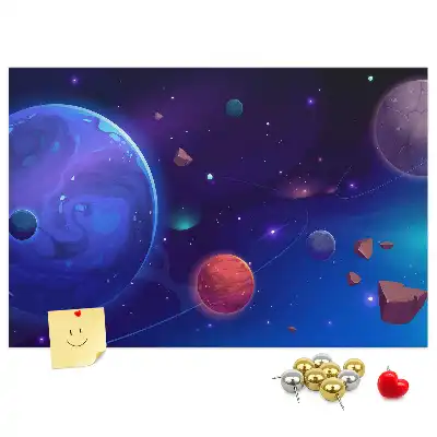 Tablica korkowa z motywem galaktyki i planet